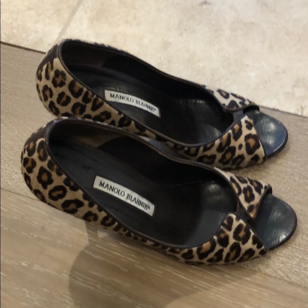 Manolo Blahnik open toe pony hair pumps 38.5